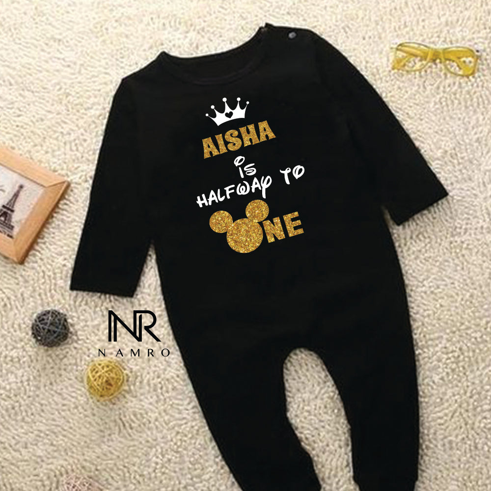 "graphic and soft cotton fabric, personalized baby jumpsuit, perfect for birthday design"