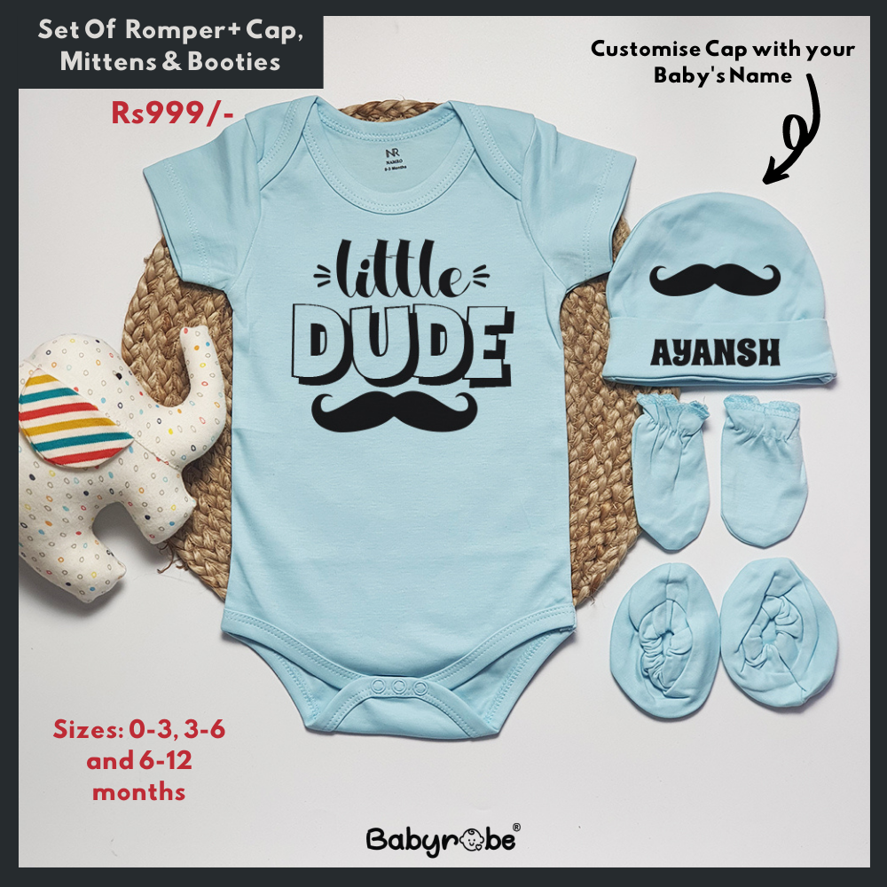 Little Dude (Romper+Cap, Mittens & Booties)