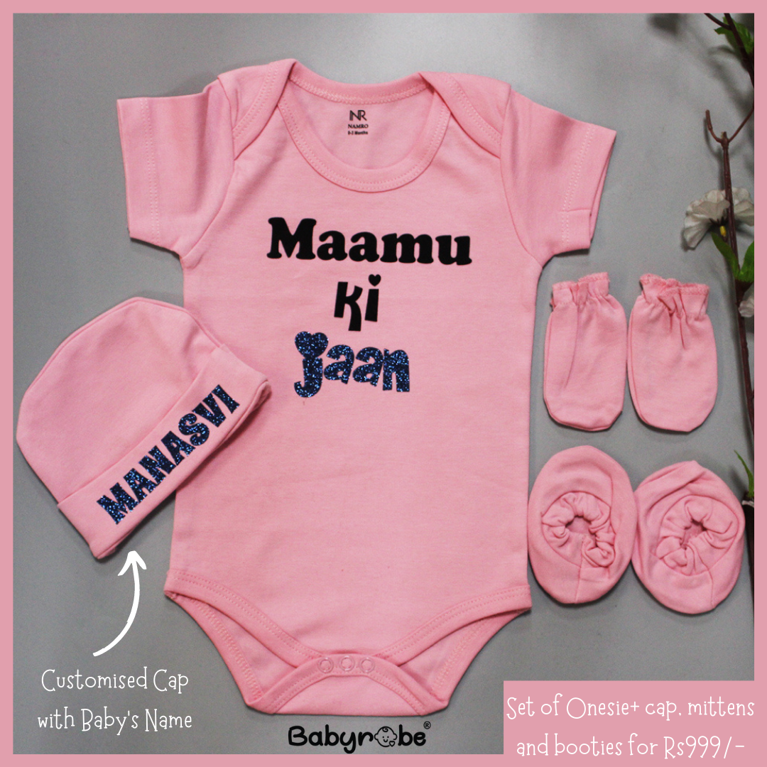 Maamu Ki Jaan (Romper+Cap, Mittens & Booties)