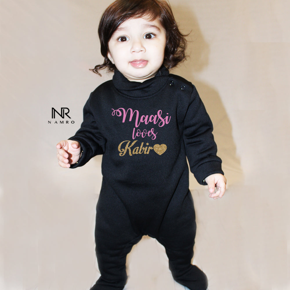 "Cute custom name baby jumpsuit for maasi love design Baby bodysuit with custom design Baby clothing gift,Soft baby woolen jumpsui"
Soft baby onesie