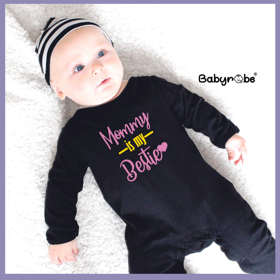 "Personalized baby Jumpsuit for Mommy Is My Bestie with custom name."