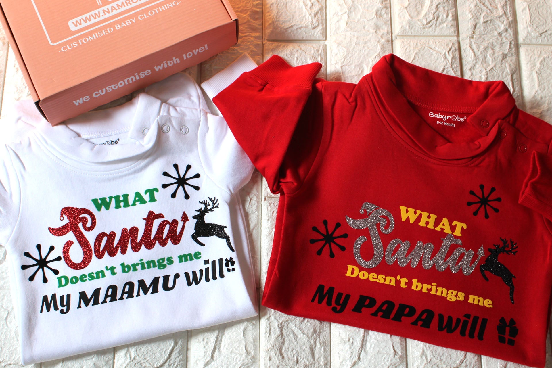 "santa family, Soft, cozy onesie customized, quality baby bodysuit with personalized text or design, ideal for special occasions."