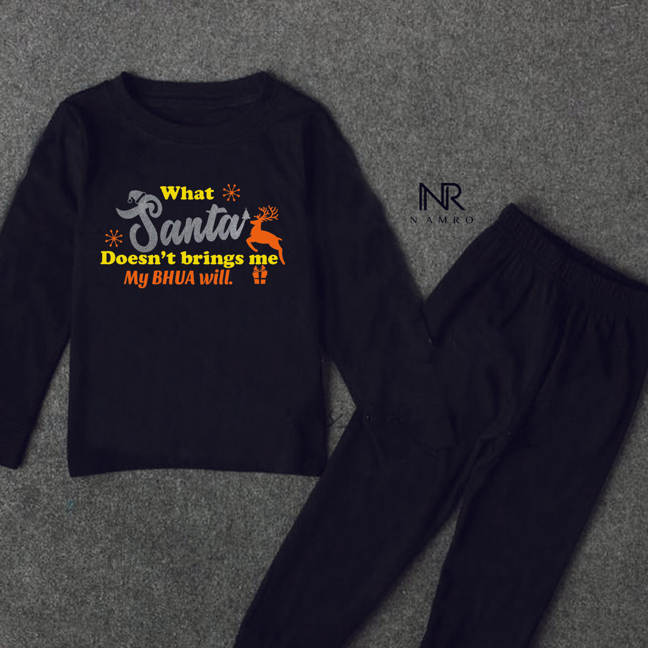 "t-shirt and pant set  with personalized message and cute animal design, design and easy snap closures"
