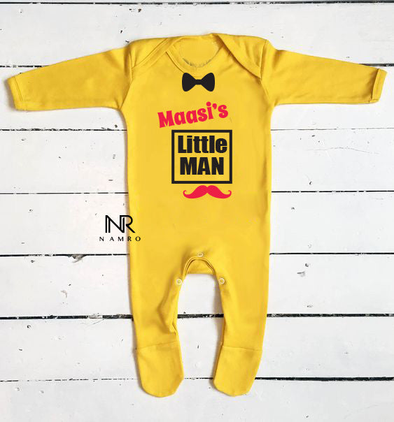 "Custom baby Organic Jumpsuit with custom message and colorful maasi design."