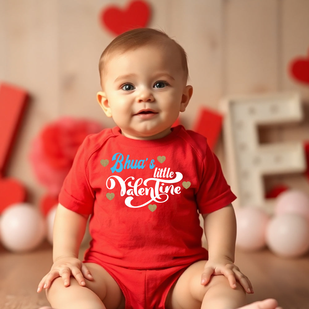 "Celebrate Valentine's Day with a personalized baby onesie."