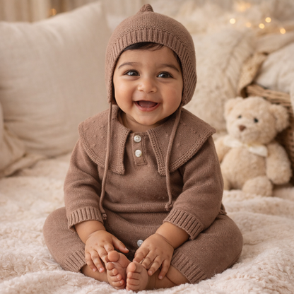 Dark Apricot Collar Jumpsuit+Cap Co-Ord Set