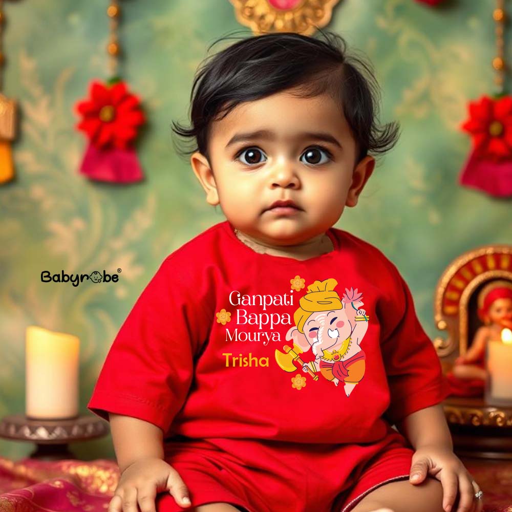
"Celebrate Ganesh Chaturthi  with a personalized baby onesie."