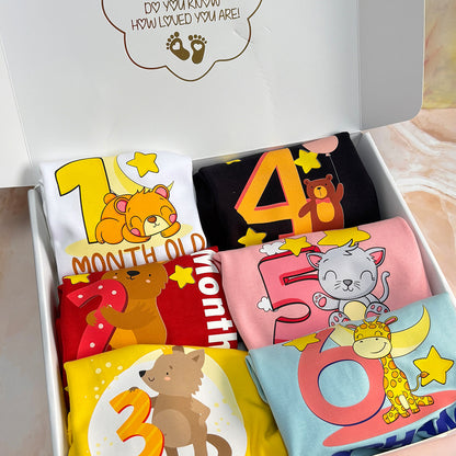 Personalized baby onesie with colorful design and easy snap closures"   Celebrate your little one’s milestone with a custom birthday