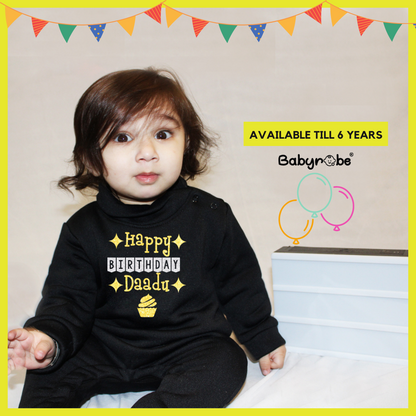 "Custom name Happy Birthday DAADU jumpsuit for your little one."
