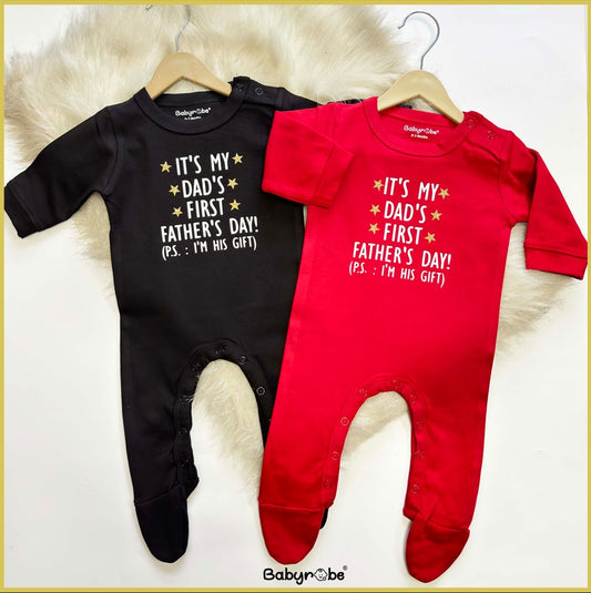 
"Cute custom name baby jumpsuit for first Father's  Day."
