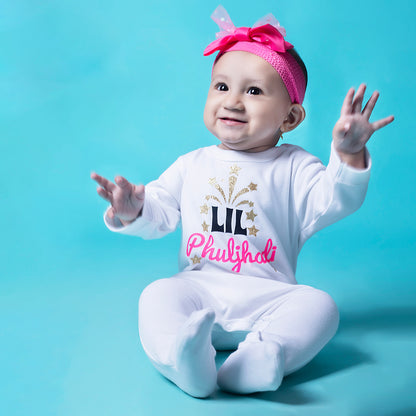 "Soft and comfortable baby jumpsuit with custom name." 