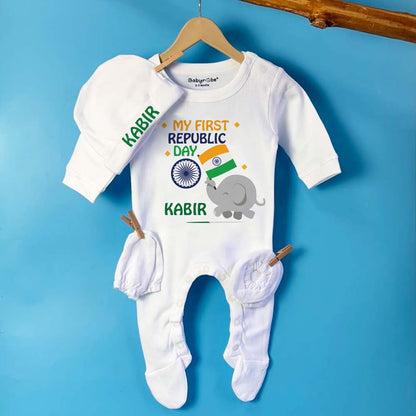 "Soft and comfortable baby jumpsuit set with custom name." 