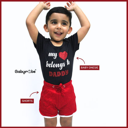  "Baby onesie & Shorts Set with a heartwarming design for  Daddy." 