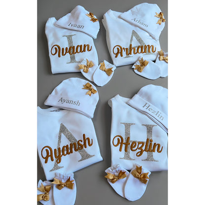 Baby romper with custom embroidery and playful pattern"
