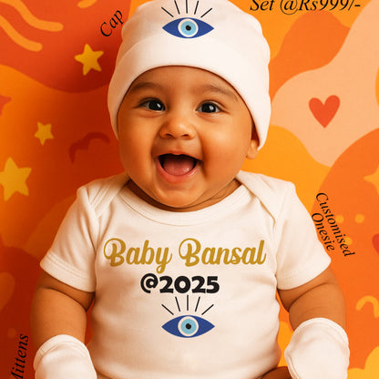 "evil eve romper set, Baby onesie for boys/girls, unique design, and breathable fabric"
