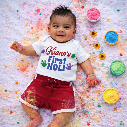 Custom Name First Holi (Onesie+Shorts)
