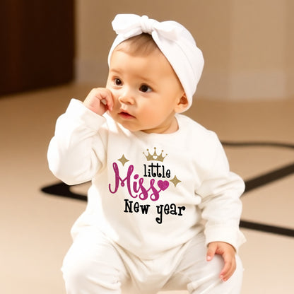 "Cute baby Jumpsuit  with a custom new year and soft cotton fabric."
