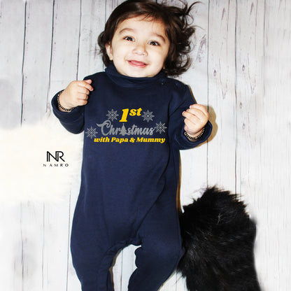  "ideal for special occasions, customized with your baby’s name, or special message, Santa’s Little Helper’ in navy blue "