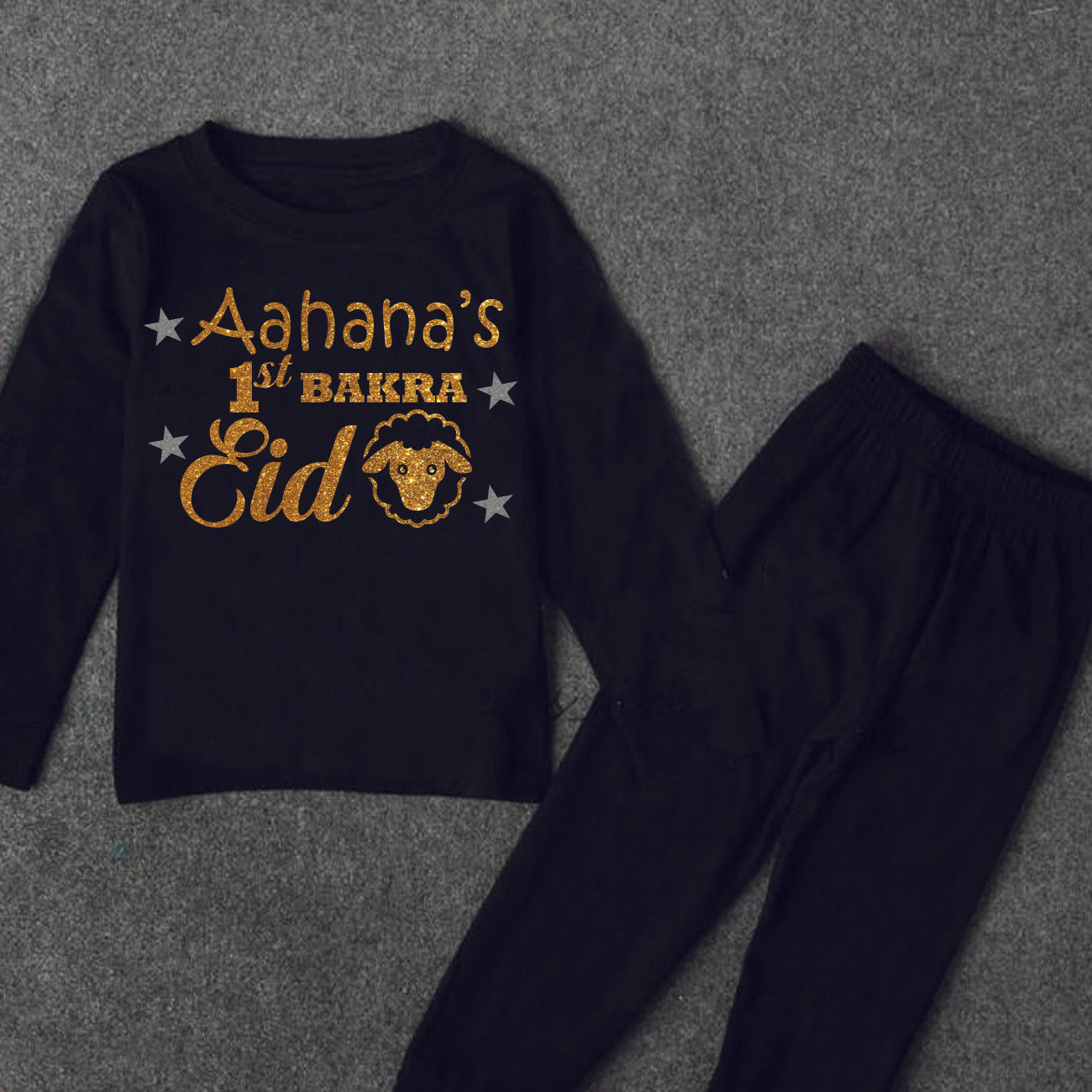 "Customizable 1st_Bakra-Eid baby outfit with name."
