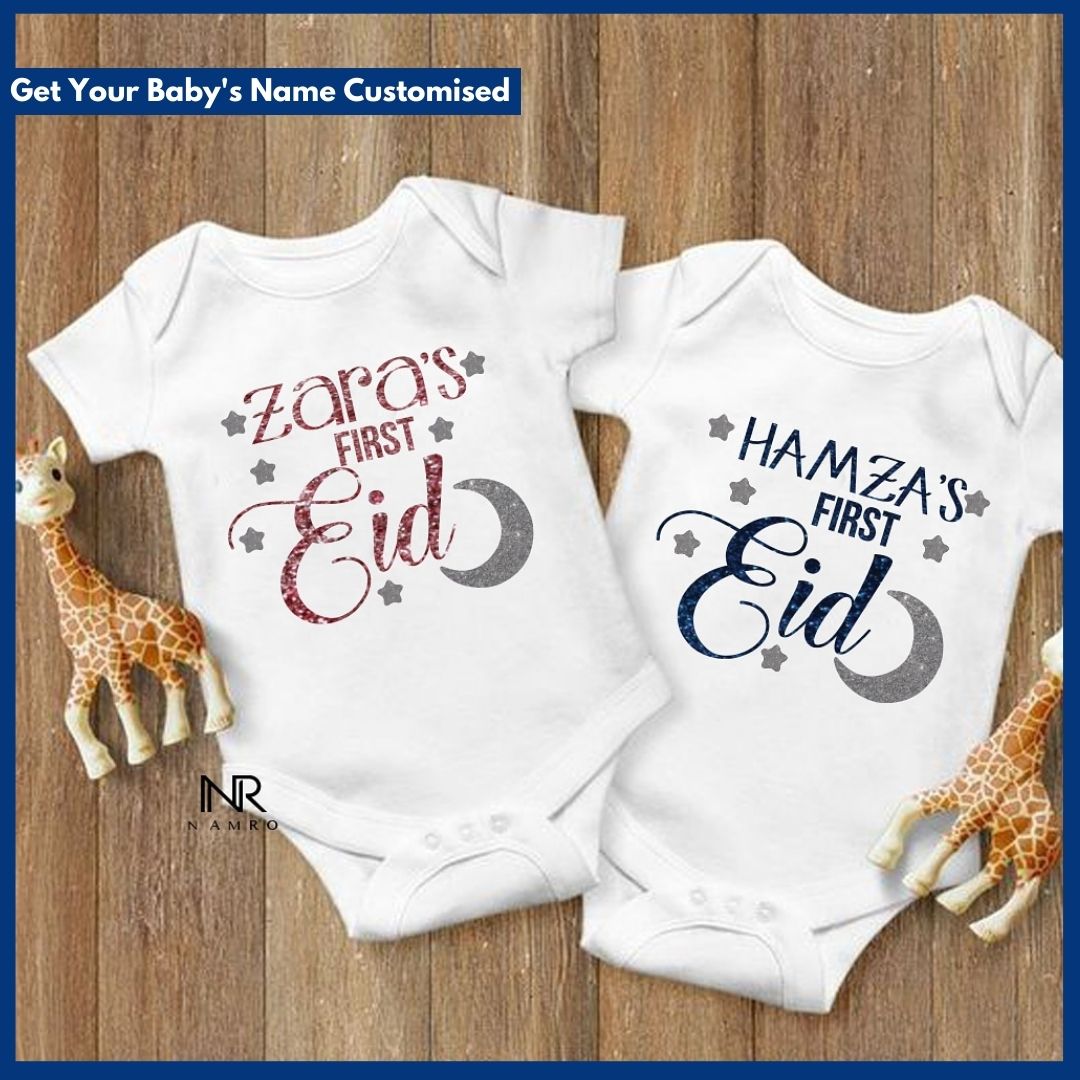 "Celebrate Eid with a personalized baby onesie."