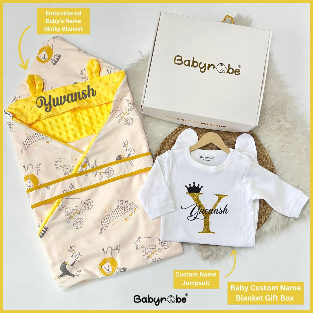 Personalized baby onesie with  Blanket colorful design and easy snap closures"
