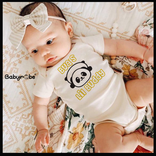 "Custom name Bua's Lil Buddy onesie for your little one."