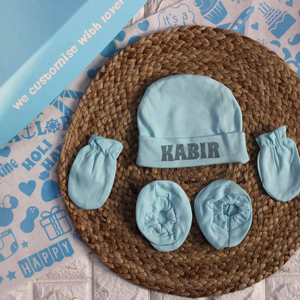 Cap, Mittens & Booties (Customise Baby's Name)