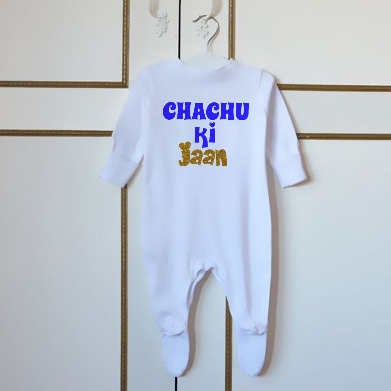 "Personalized baby  Organic Jumpsuit  for Chachu Ki jaan with custom name."

