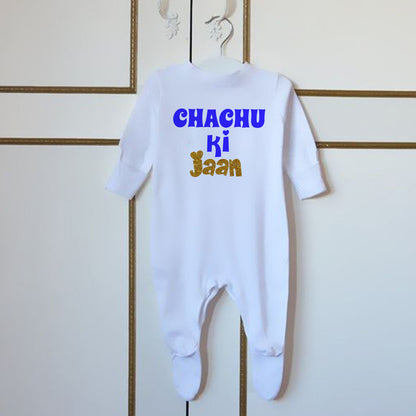 "Personalized baby  Organic Jumpsuit  for Chachu Ki jaan with custom name."
