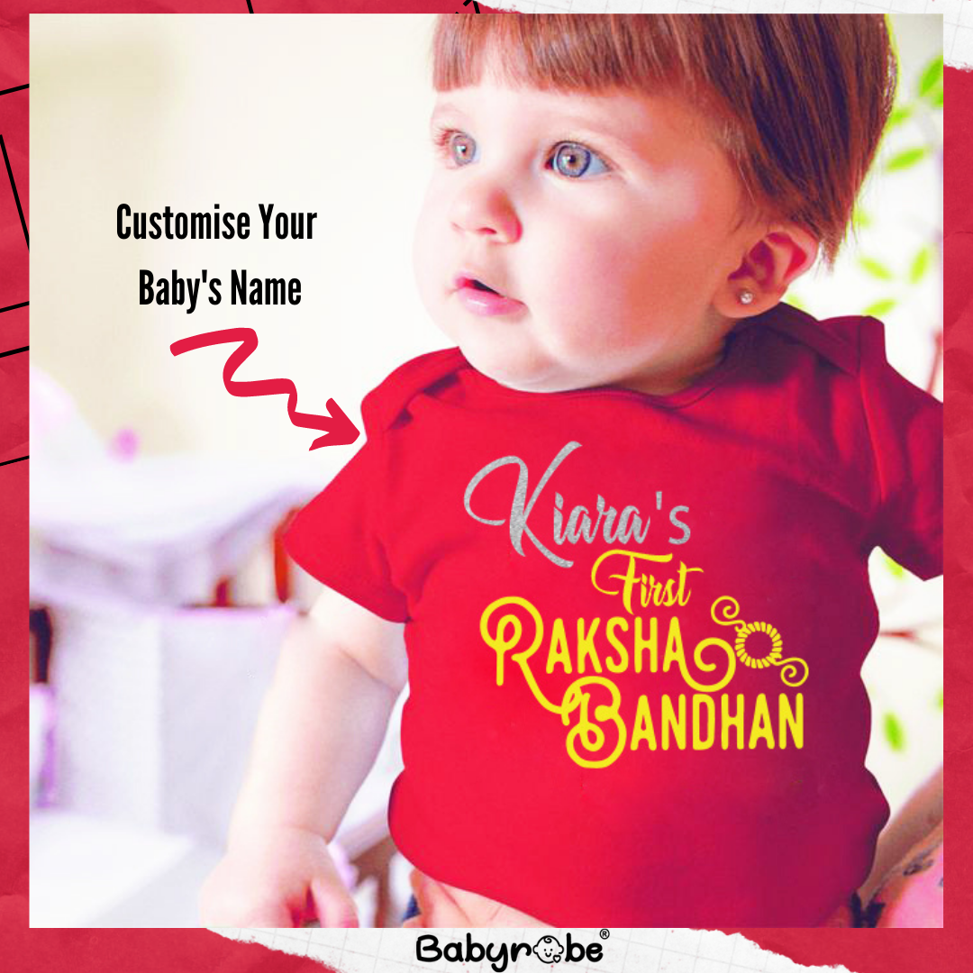 "Celebrate Rakhi  with a personalized baby onesie."