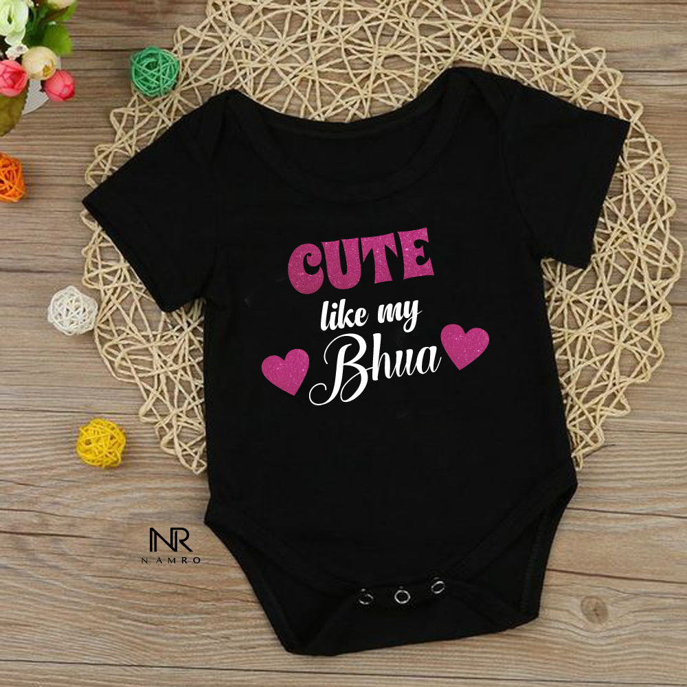 "Cute baby romper with a custom graphic and soft cotton fabric."