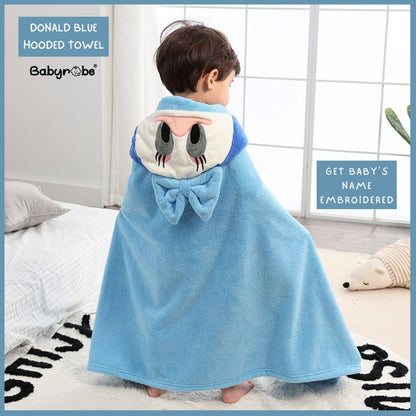 Donald Blue Soft Hooded Towel (Customise Baby's Name)