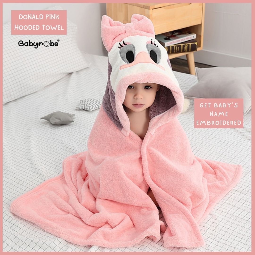 Donald Pink Soft Hooded Towel (Customise Baby's Name)