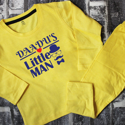 "Personalized baby T-Shirt & Pajama Set with custom name and playful design."
