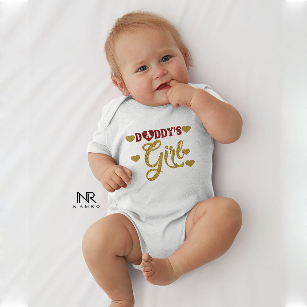 
"Baby onesie with personalized name for a special Daddy's Girl."