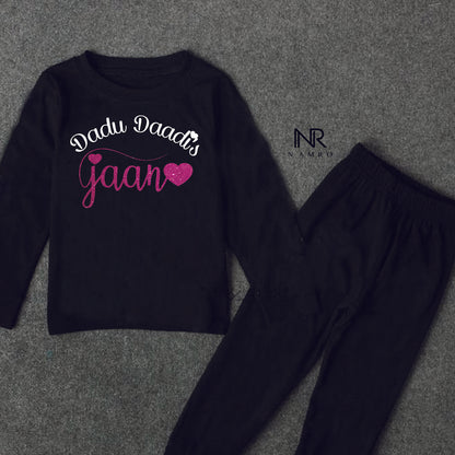 "Soft and comfortable baby T-Shirt & Pajama setwith custom name."