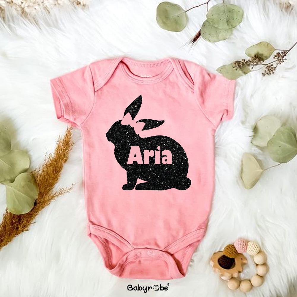 "Cute custom name baby onesie for Easter Bunny."
