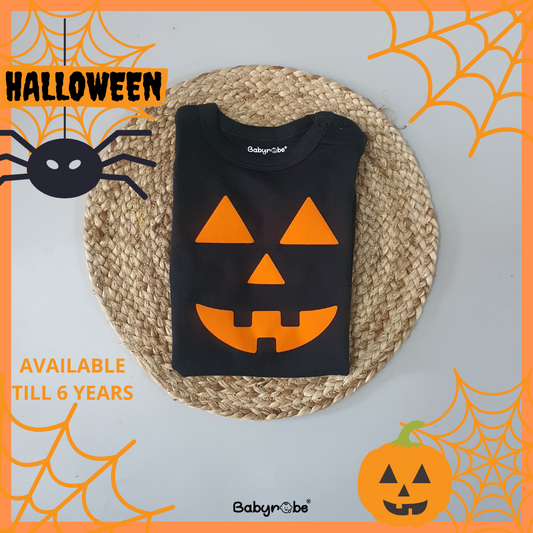 "Cute custom name baby jumpsuit for first Halloween."