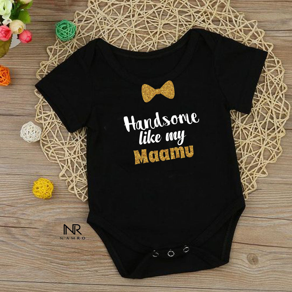"Custom baby onesie with a heartwarming design for Maamu."