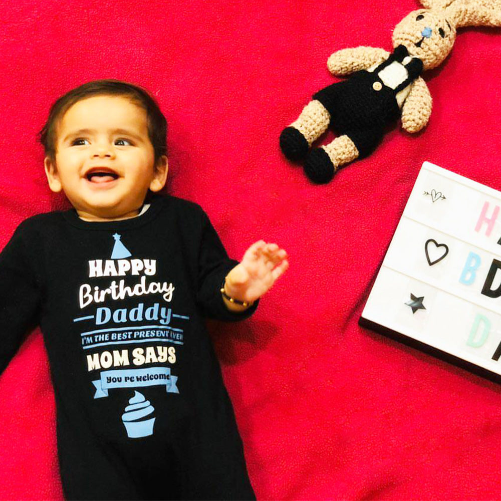 "Custom name Happy B'day jumpsuit for your little one."