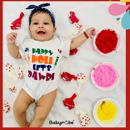 "Custom baby onesie with custom message and colorful design."