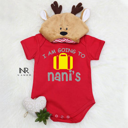 "Baby romper with personalized  with a custom  I Am Going To NANI'S design."