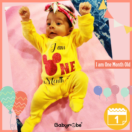 Personalized baby jumpsuit with one month colorful design and easy snap closures" Cute baby jumpsuit  with a custom graphic and soft cotton fabric"
