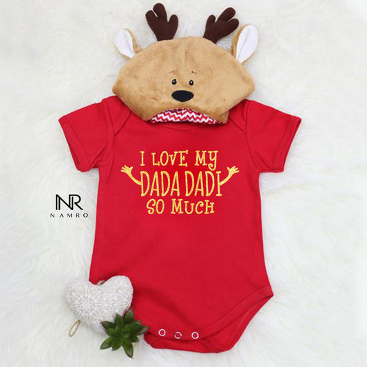 "Cute baby romper with a custom graphic and soft cotton fabric."