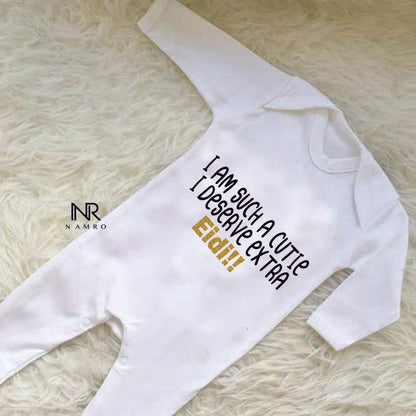 "Soft and comfortable baby jumpsuit with custom name and design."