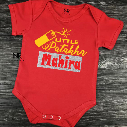 "Custom baby romper featuring a fun print and personalized text"Baby clothing gift" Organic cotton "Baby onesie with little patakha print".