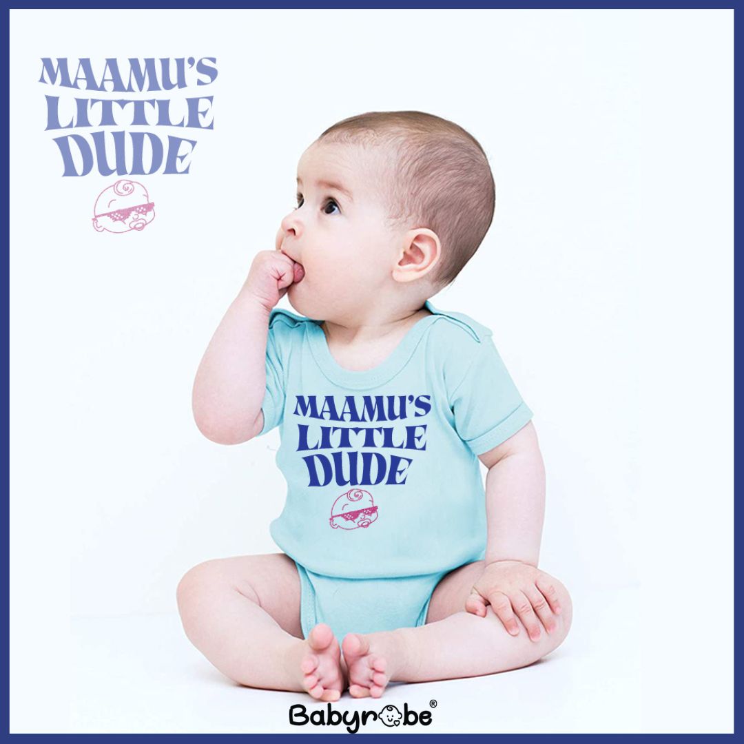 "Personalized baby onesie for Maamu's Little Dude with custom name."
