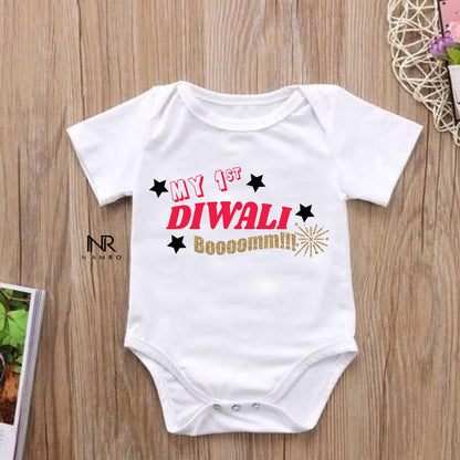 "Customizable First Diwali baby outfit with name."