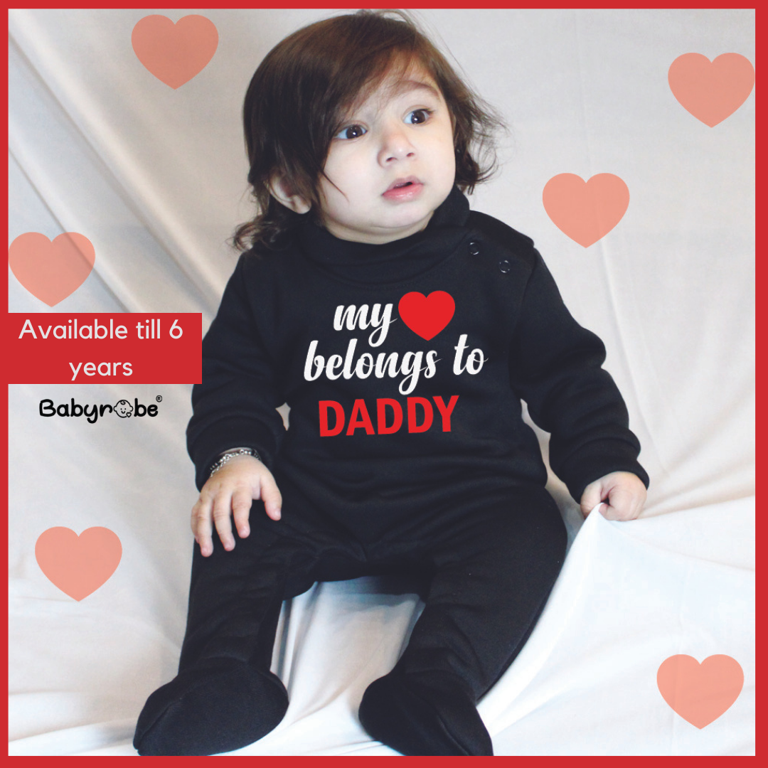"Customizable My Heart Belongs To Daddy baby outfit with name."