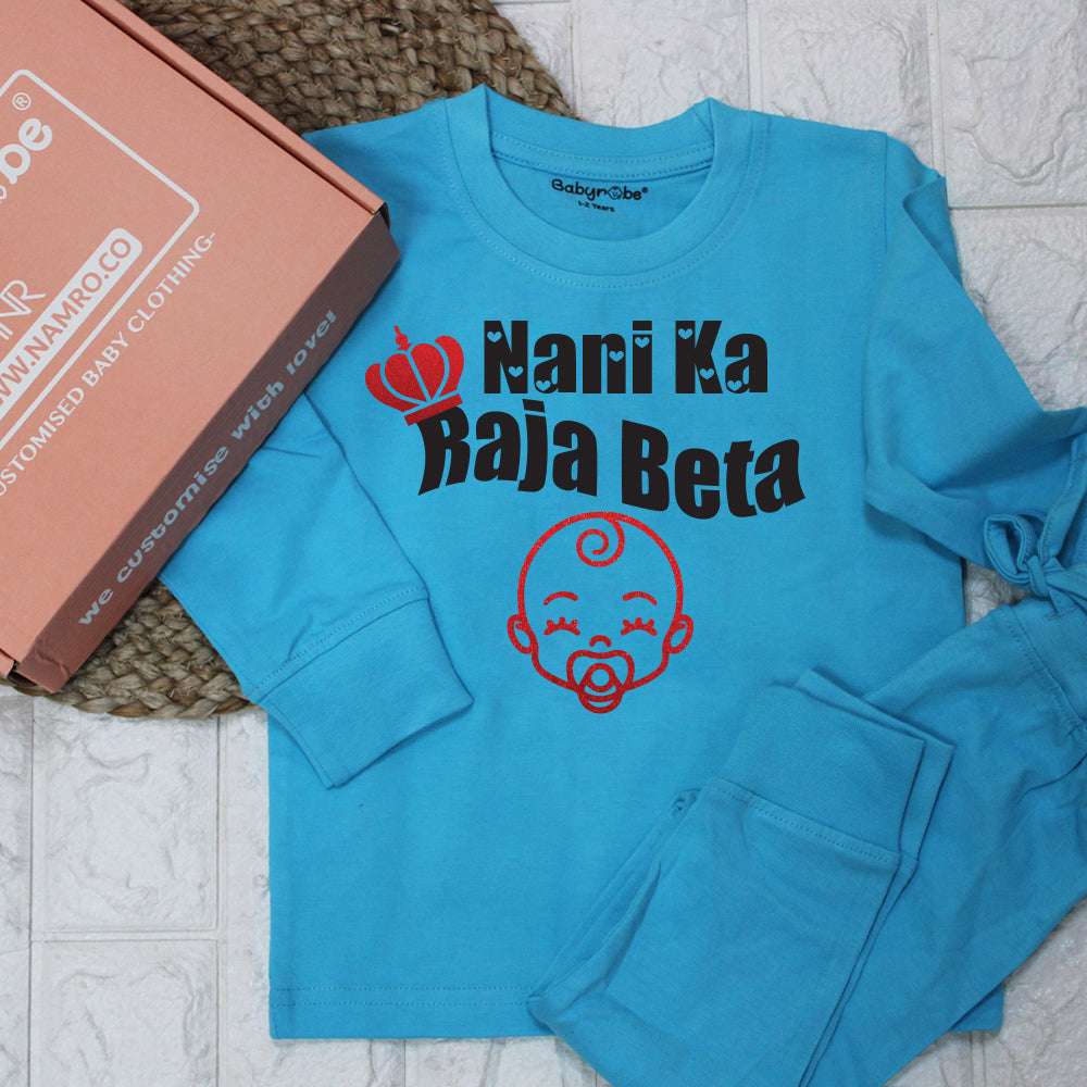 Custom baby T-Shirt & Pajama set with a heartwarming design for Nani Ka Raja Beta."